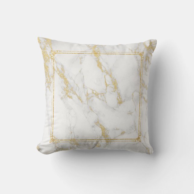 Grey Marble Texture & Gold Frame & Accents Cushion (Front)