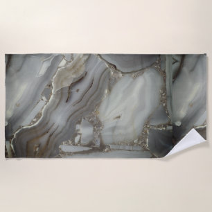 Grey Marble with Gold Vein Beach Towel