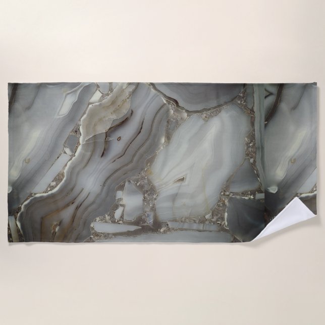 Grey Marble with Gold Vein Beach Towel (Front)