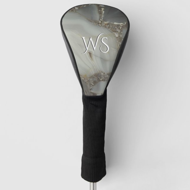 Grey Marble with Gold Vein Initial Golf Head Cover (Front)