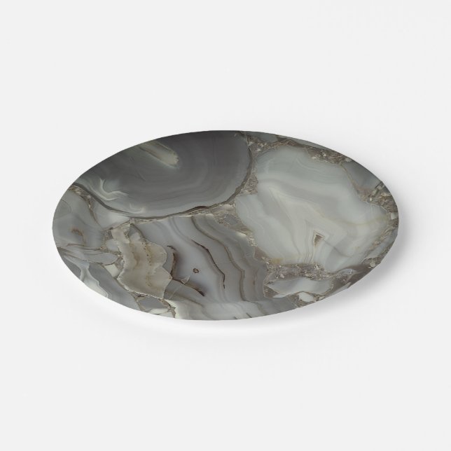 Grey Marble with Gold Vein Paper Plate (Angled)