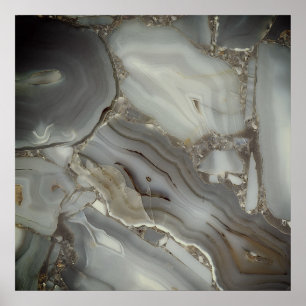 Grey Marble with Gold Vein Poster