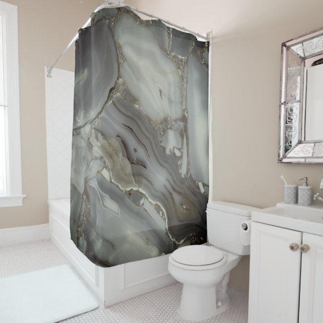 Grey Marble with Gold Vein Shower Curtain (In Situ)