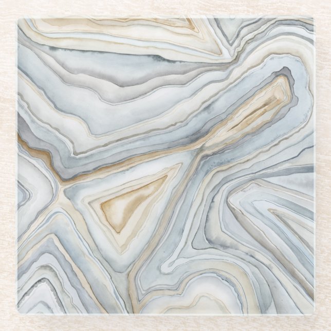 Grey Marbled Abstract Design Glass Coaster (Front)