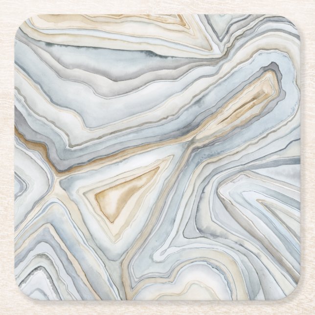Grey Marbled Abstract Design Square Paper Coaster (Front)
