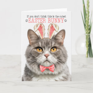 Grey Marbled Tabby Cat in Bunny Ears for Easter Holiday Card
