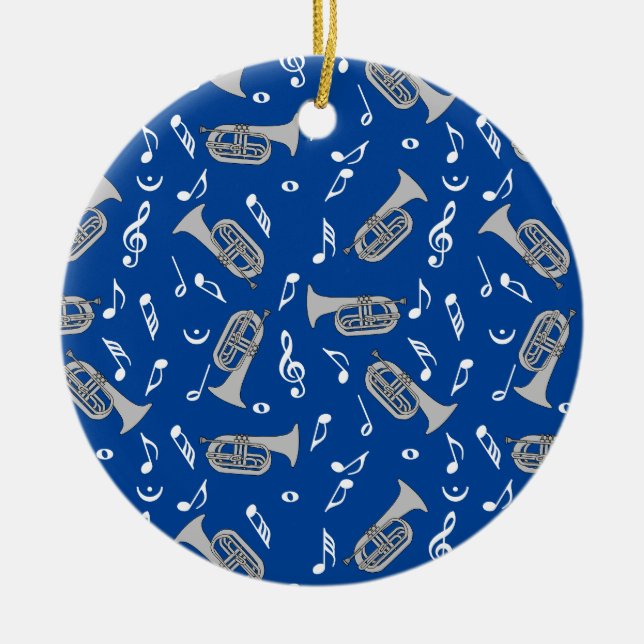 Grey Marching Baritone Music Notes Ceramic Tree Decoration (Front)