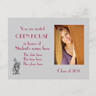 grey maroon open house postcard