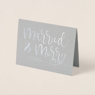 Grey Married & Merry Christmas Thank you Wedding Foil Card
