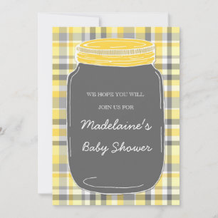 Grey Mason Jar Custom Baby Shower Invitations