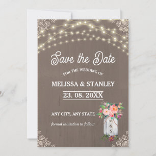 Grey Mason Jar Rustic Flower String Lights  Save The Date