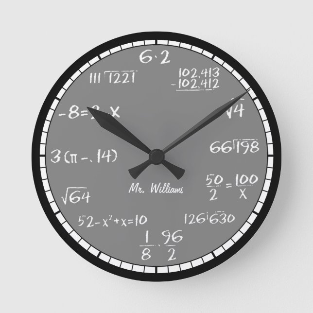Grey Math Equations Custom Large Clock (Front)