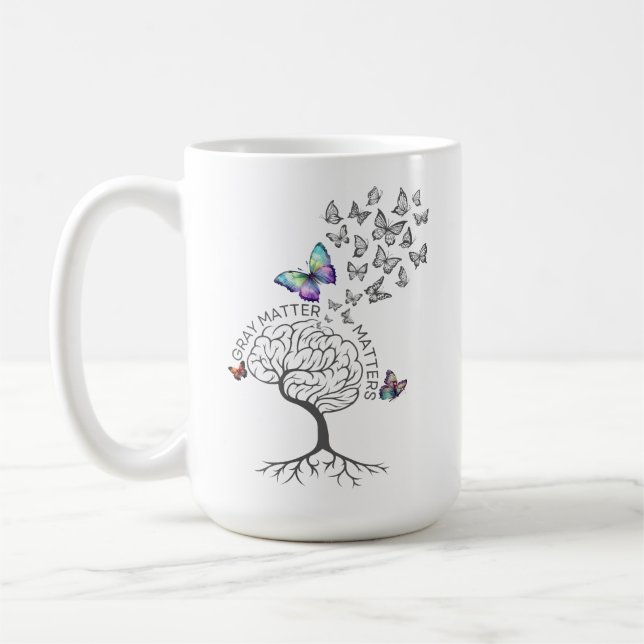 Grey Matter Matters (Butterflies & Tree of Life) Coffee Mug (Left)