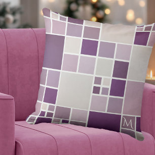 Grey Mauve Monogram Mosaic Pattern Pillow