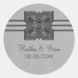 Grey Medallion Border Wedding Stickers
