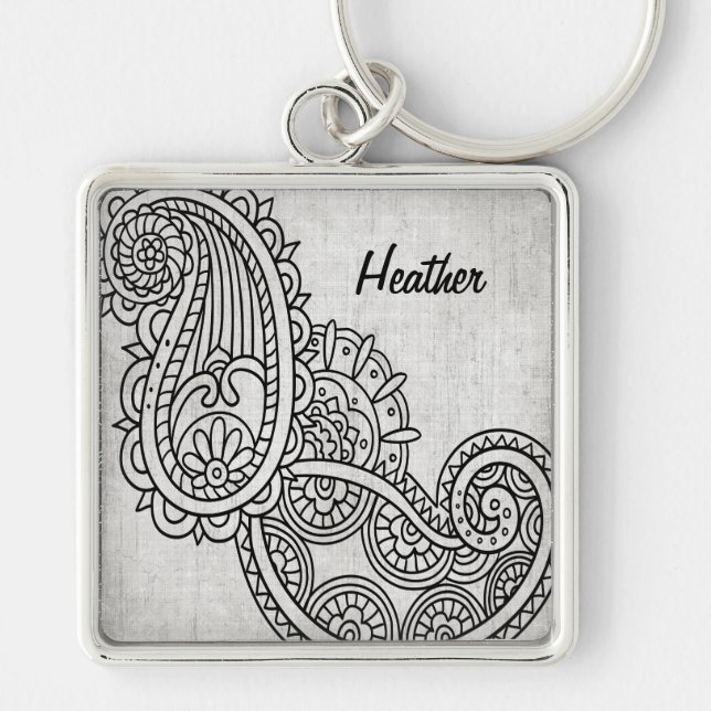 Grey Mehndi Motif Keychain (Front)