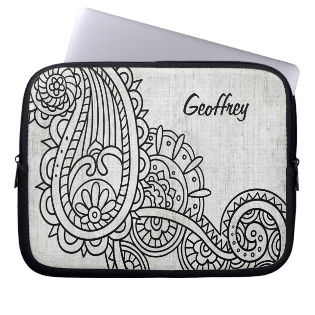 Grey Mehndi Motif Laptop Sleeve (Front)