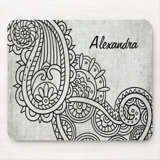 Grey Mehndi Motif Mousepad (Front)