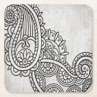 Grey Mehndi Motif Paper Coasters