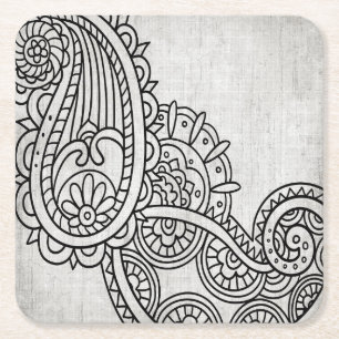 Grey Mehndi Motif Paper Coasters