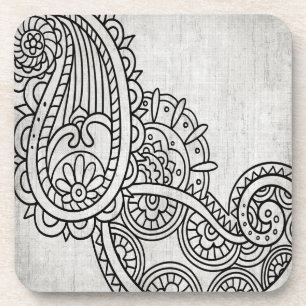 Grey Mehndi Motif Plastic Coaster Set