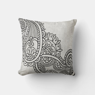 Grey Mehndi Motif Throw Pillow