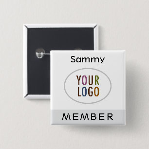 Grey Member Name Button with Logo Pinback Square