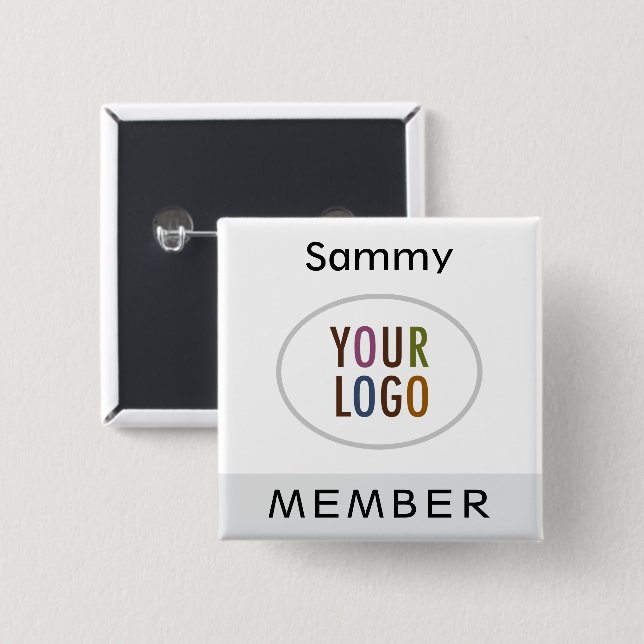 Grey Member Name Button with Logo Pinback Square  (Front & Back)