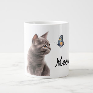 Grey Meow Cat  Large Coffee Mug