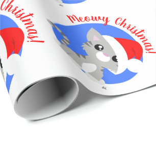 Grey Meowy Christmas Kitty Wrapping Paper