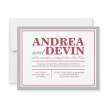 Grey & Merlot Wedding Reception ONLY Invitations