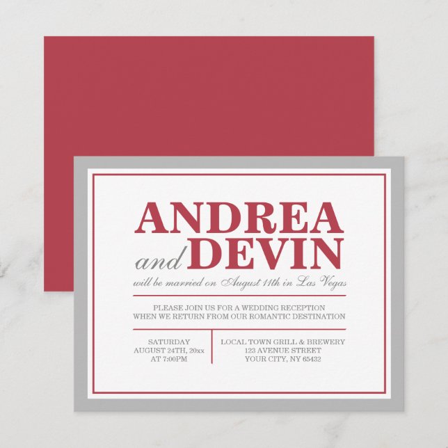 Grey & Merlot Wedding Reception ONLY Invitations (Front/Back)