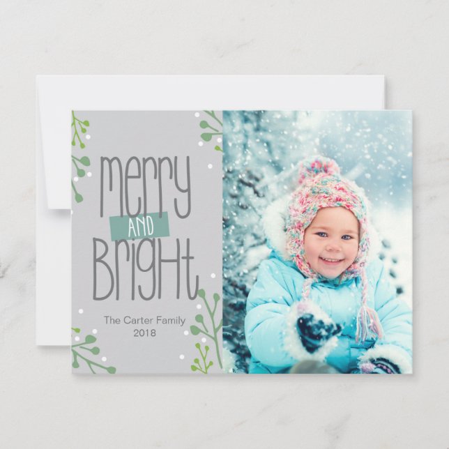 Grey Merry and Bright Photo Card (Front)