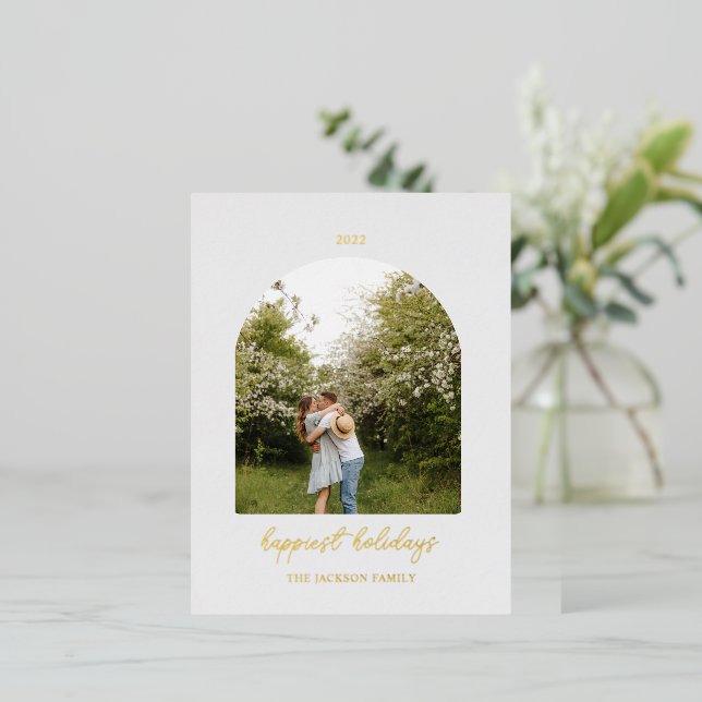 Grey | Merry Christmas Photo Foil Holiday Postcard (Standing Front)