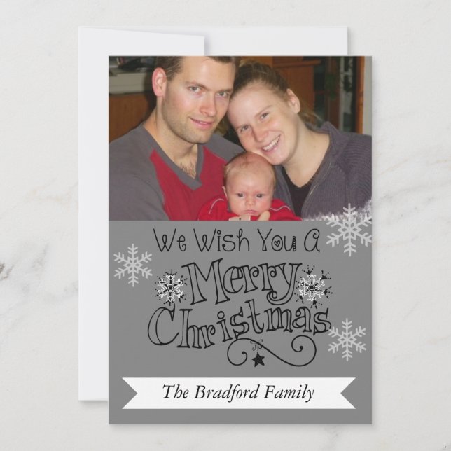 Grey Merry Christmas Photo Holiday Card (Front)