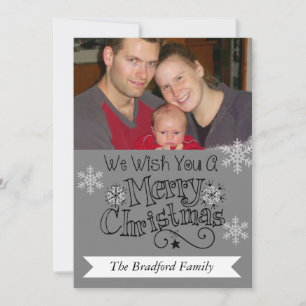 Grey Merry Christmas Photo Holiday Card