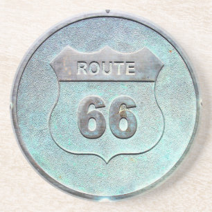 Grey Metal Route 66 Plaque Coaster