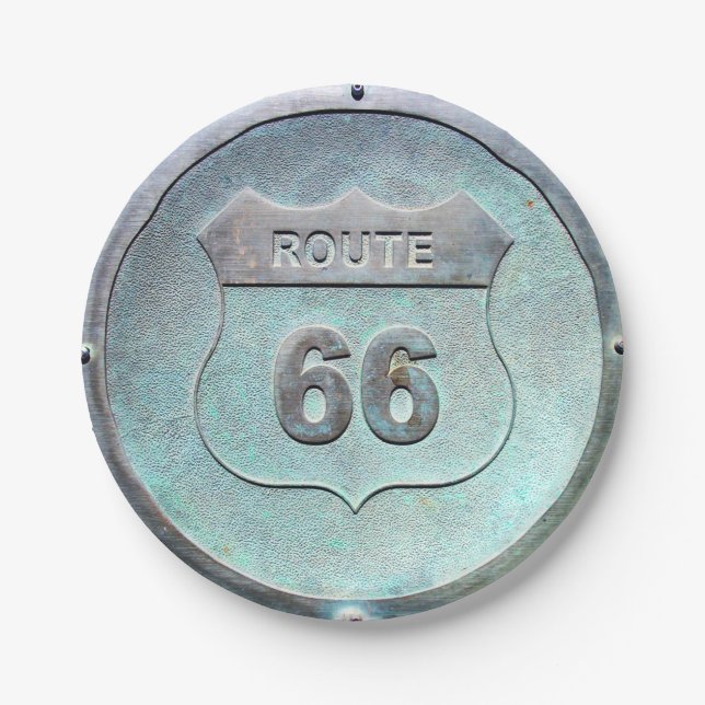 Grey Metal Route 66 Plaque, Souvenir Paper Plate (Front)