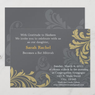 Grey Metalic Damask - Yellow Invitation