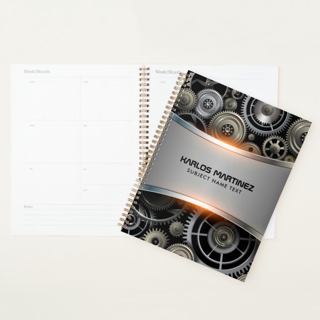 Grey metallic background notebook planner (Display)