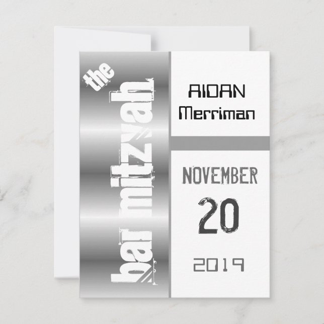 Grey Metallic Bar Mitzvah Invitation (Front)