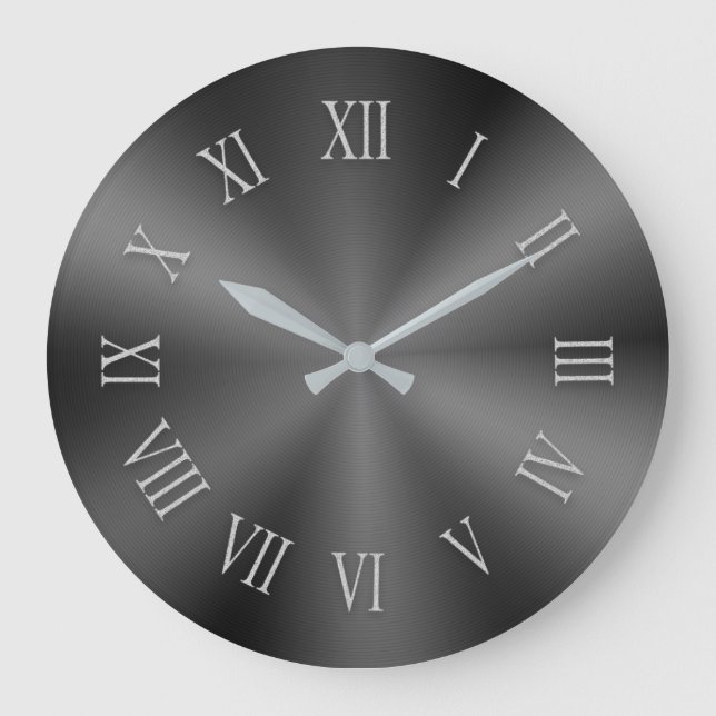 Grey Metallic Clock with Patterned Roman Numbers (Front)