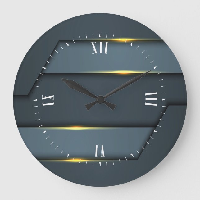 Grey Metallic Geometric Design Large Clock (Front)