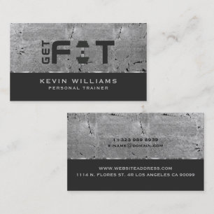 Grey Metallic Grunge Texture Fitness Trainer Business Card