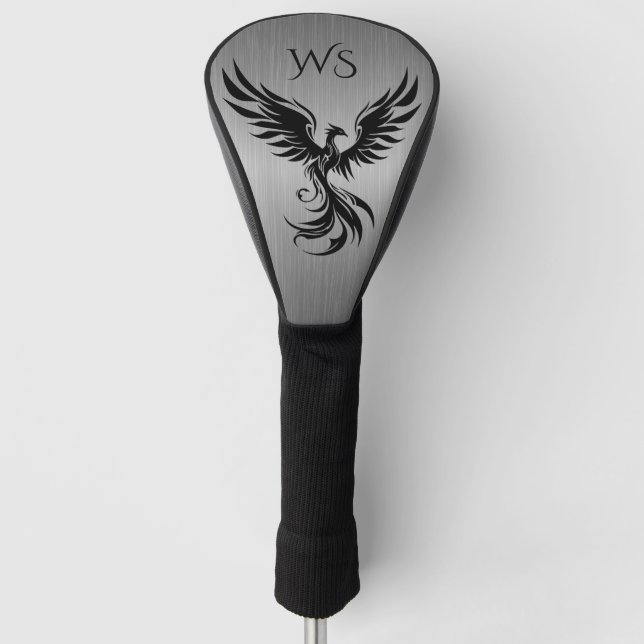 Grey Metallic Rising Phoenix Monogram Initials Golf Head Cover (Front)
