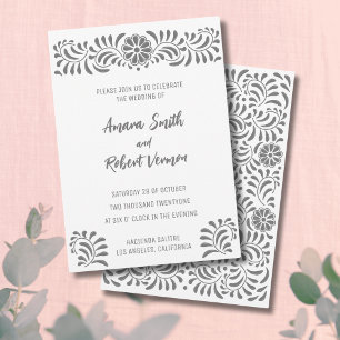 Grey Mexican Talavera wedding invitation
