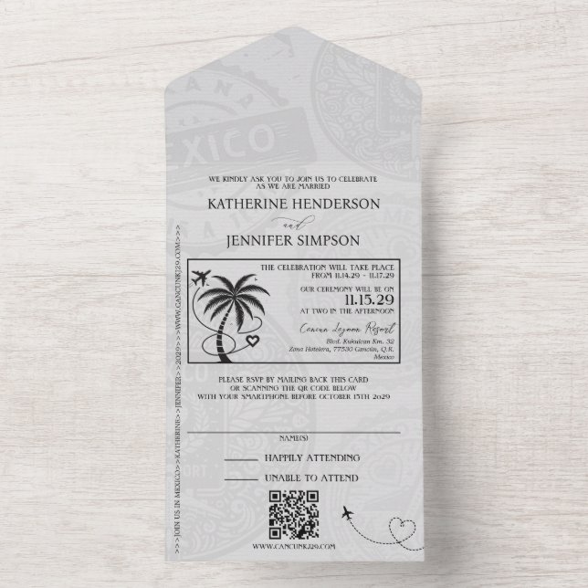 Grey Mexico Passport Wedding All In One Invitation (Inside)