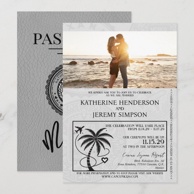Grey Mexico Passport Wedding Invitation (Front/Back)