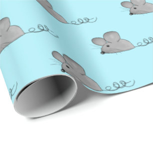 grey mice on light aqua wrapping paper