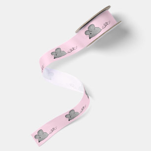 Grey Mice on Pink Satin Ribbon